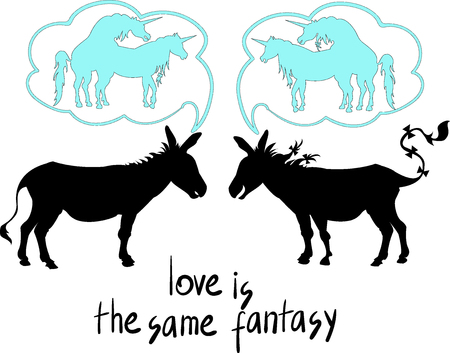 The Vector image and seamless pattern "Love of the Unicorns", for design on February 14 and not only, Psychedelic funny pictures for men and womenのイラスト素材