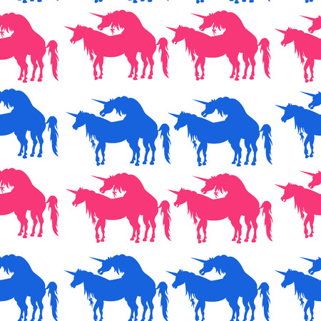The Vector image and seamless pattern "Love of the Unicorns", for design on February 14 and not only, Psychedelic funny pictures for men and womenのイラスト素材