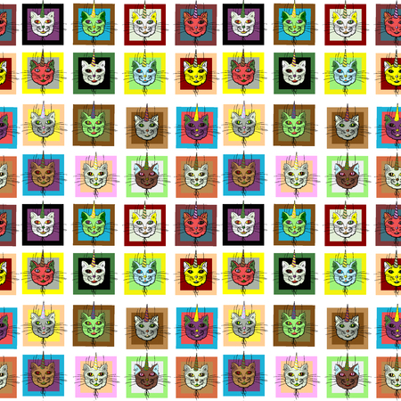 Vector image and seamless pattern "Loving cats of different color and monochrome", patterns on a transparent backgroundのイラスト素材