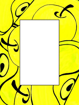 Apple frame, with place for text. Handmade on paper with markers and liner. Card design for sweets and pastries filled with fruit, candy, deserts menu, perfume, natural cosmetics.の写真素材