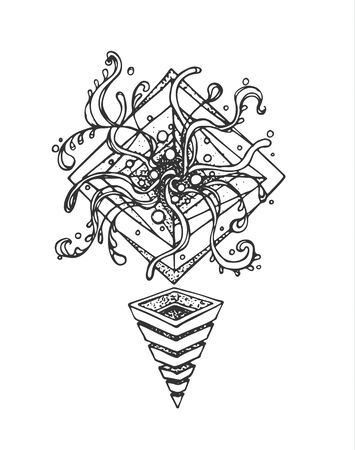 Abstract geometric illustration, a plant in the background of the squares of the pyramid.のイラスト素材