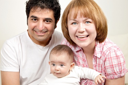 Happy family of free smiling and hugging