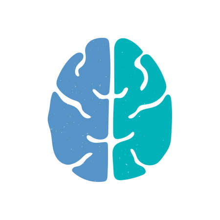 Human brain icon. Two-color symbol isolated on a white background. Vector flat hand drawn...