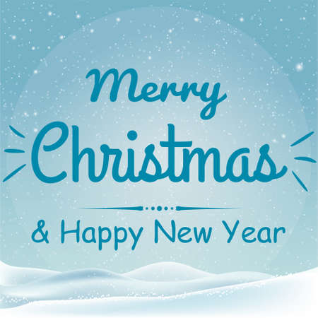 Merry Christmas and New Year typographical on holidays background with winter landscape with snowflakes, light, stars. Vector Illustration. Xmas card.のイラスト素材