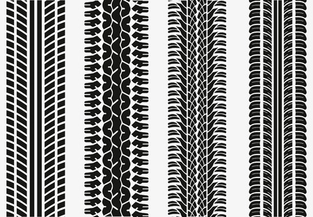 Black Tire Tracks Wheel Car or Transport Set on Road Texture Pattern for Automobile. Vector illustration of Track.のイラスト素材