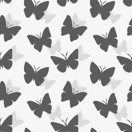 Random black and white butterflies silhouettes patternのイラスト素材
