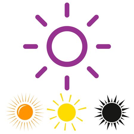 Sun icon set - simple flat design isolated on white backgroundのイラスト素材
