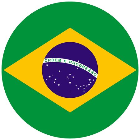 Brazil flag with official colors, round Brazil flag icon vector illustration.のイラスト素材