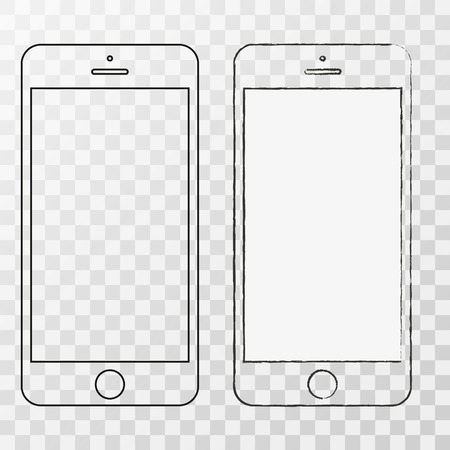 Smartphone outline. Mobile phone outline. Smartphone doodle vector illustration for application and advertisingのイラスト素材