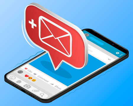 Unread email notification. New message on the smartphone screen. Vector illustration.のイラスト素材