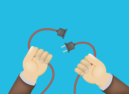 Wire plug and socket. Concept of connection, disconnection, electricity. Vector illustrationの写真素材