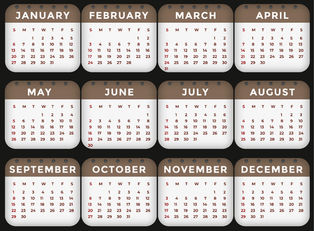 Vector calendar - Year 2019. Week starts from Sunday. Simple flat vector illustration.のイラスト素材