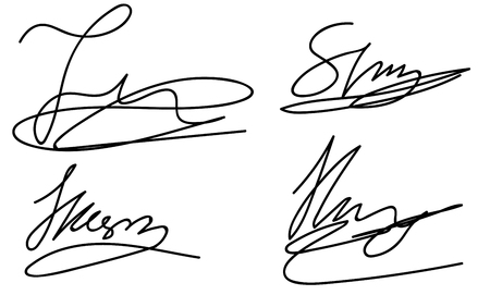 Manual signature for documents on white background. Hand drawn Calligraphy lettering Vector illustration EPS10のイラスト素材