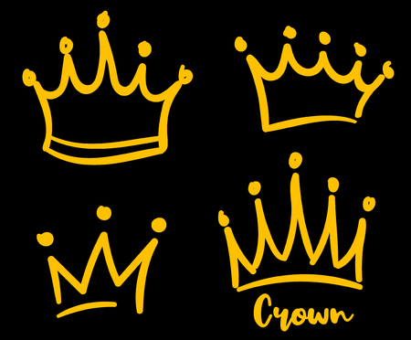 Vector crown logo. Hand drawn graffiti sketch and signs collections. Black brush line isolated on white backgroundのイラスト素材