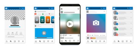 Social network Mock up, post frames and other pages vector illustration.のイラスト素材
