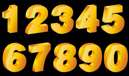 Gold 3d numbers. Symbol set. Vector illustrationのイラスト素材