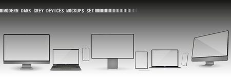 New realistic Dark Grey modern devices Screen mockupsのイラスト素材