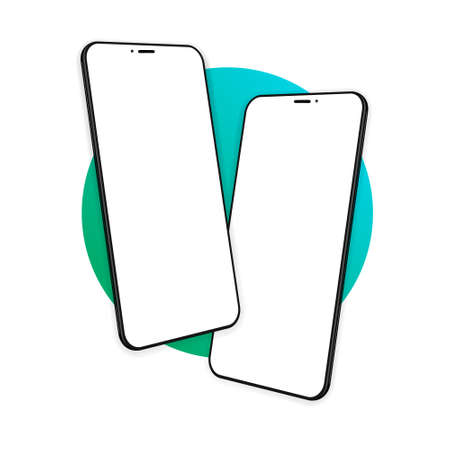 Vector minimalistic 3d isometric illustration cell phone. Smartphone perspective view. Side and top...