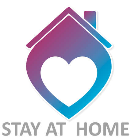 stay home, heart, home sticker symbol vectorのイラスト素材