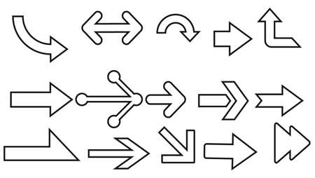 25 outline, universal Arrows icons, thin, black on white backgroundのイラスト素材