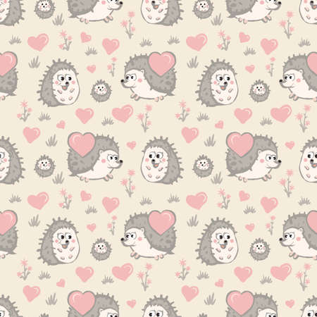 pattern cute hedgehog family celebrate valentine's day with baby hedgehogのイラスト素材