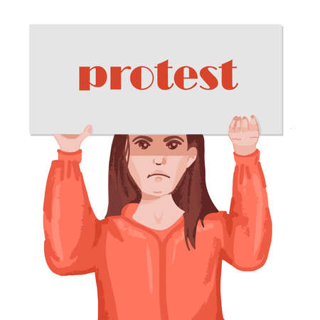 Illustration with black woman protest. Isolated vector illustration.のイラスト素材