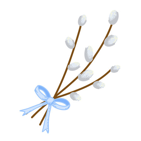 cut willow twigs with a blue bowのイラスト素材