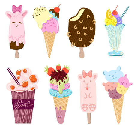 Cartoon-style Ice Cream Illustrationsのイラスト素材