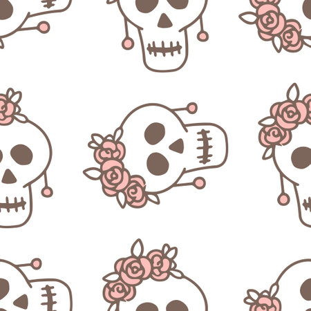 Vector Patterns with Halloween Hand Drawn skullのイラスト素材