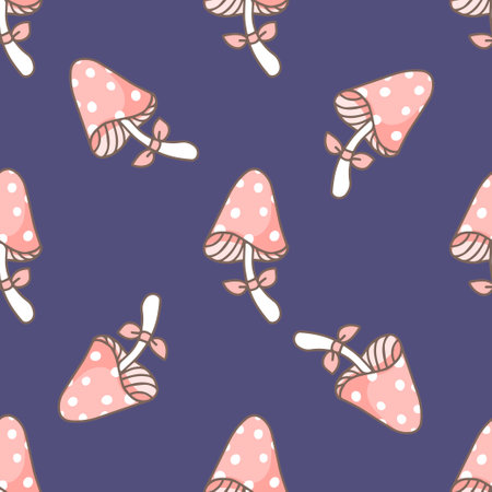 Pink mushroom. Mushrooms seamless pattern.のイラスト素材