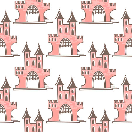Pink cute castle vector illustrationのイラスト素材