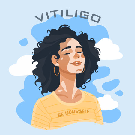 Happy woman with Vitiligo skin problems. World Vitiligo Dayのイラスト素材