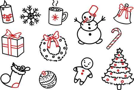 Hand-drawn Christmas doodle set with festive iconsのイラスト素材