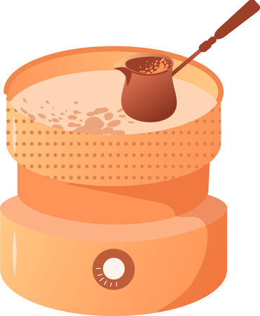 Copper cezves in the hot sand. Preparation of traditional Turkish coffeeのイラスト素材