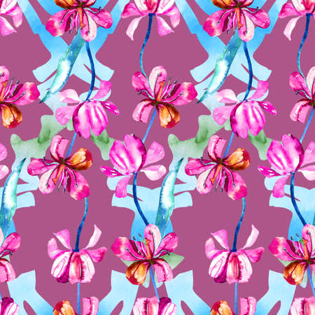 A pattern with hand-drawn colors. Watercolor flowers and textures for use in design, for backgrounds, postcards, packaging paper and fabrics.の写真素材