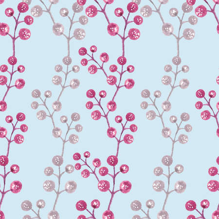 Watercolor pattern with berries twigs