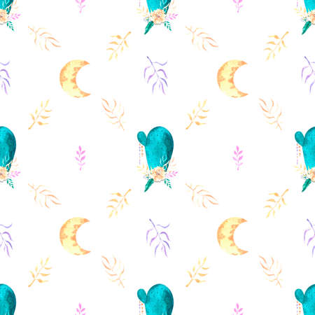 Watercolor pattern in boho style on white background. Pattern for the design of children's products, wallpapers, textiles and packaging.の写真素材