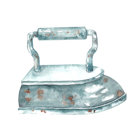Watercolor Vintage Seamstress Iron Made in Watercolor for Use in Product Design and DIYの写真素材