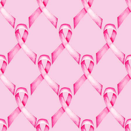 A month of fighting breast cancer pattern in watercolor. Women's health with a pink ribbon symbol.の写真素材