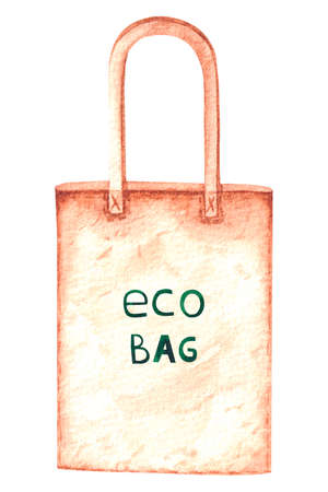 Watercolor eco bag with lettering on a white background for product design. Let's preserve nature.の写真素材