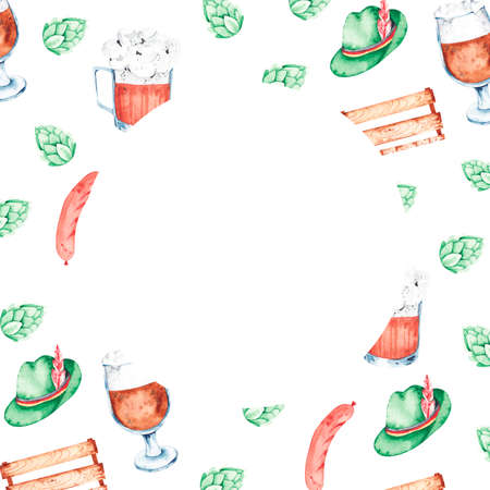 Watercolor frame with Oktoberfest beer for use in product designの写真素材