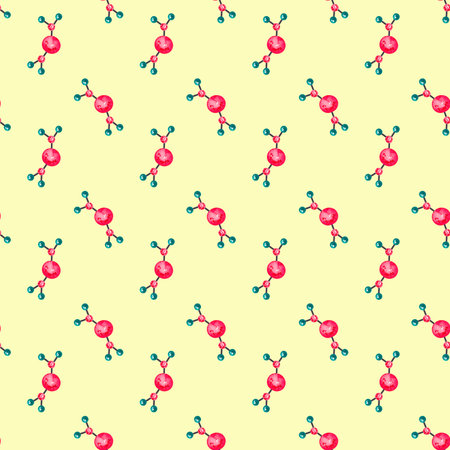 Watercolor medical pattern with molecules on a yellow backgroundの写真素材