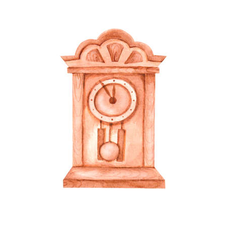 New Years clock with a pendulum watercolor in vintage styleの写真素材