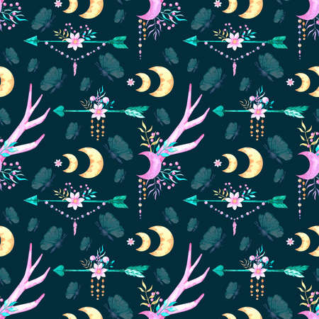 Watercolor pattern in boho style 3の写真素材