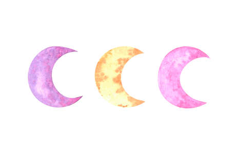Watercolor set moons in boho style on a white backgroundの写真素材