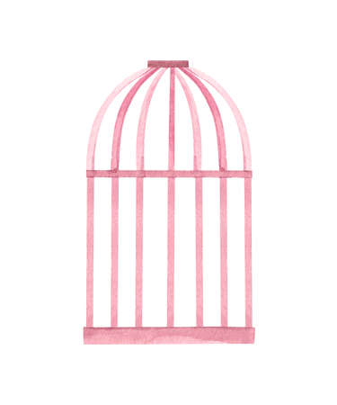 Watercolor vintage bird cage on white backgroundの写真素材