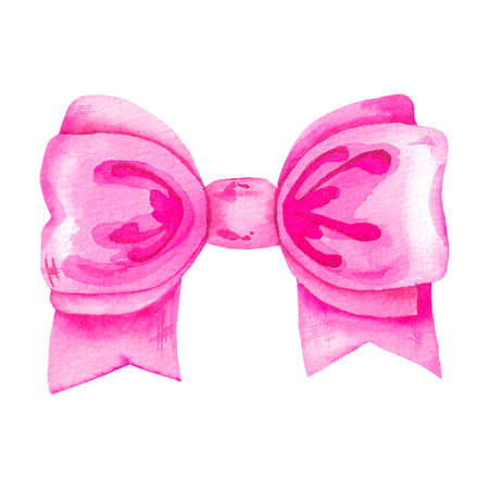 Watercolor bright pink bow on white backgroundの写真素材