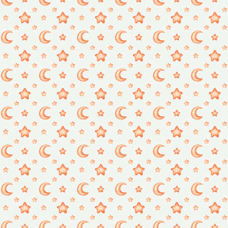 Watercolor pattern with stars, moon in boho styleの写真素材