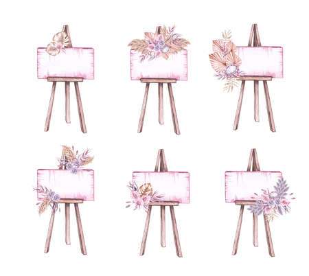 Watercolor stand for the Seating scheme of guestsの写真素材