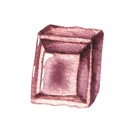 Piece of chocolate isolated on a white background. Hand-drawn watercolor dessert. Chocolate...